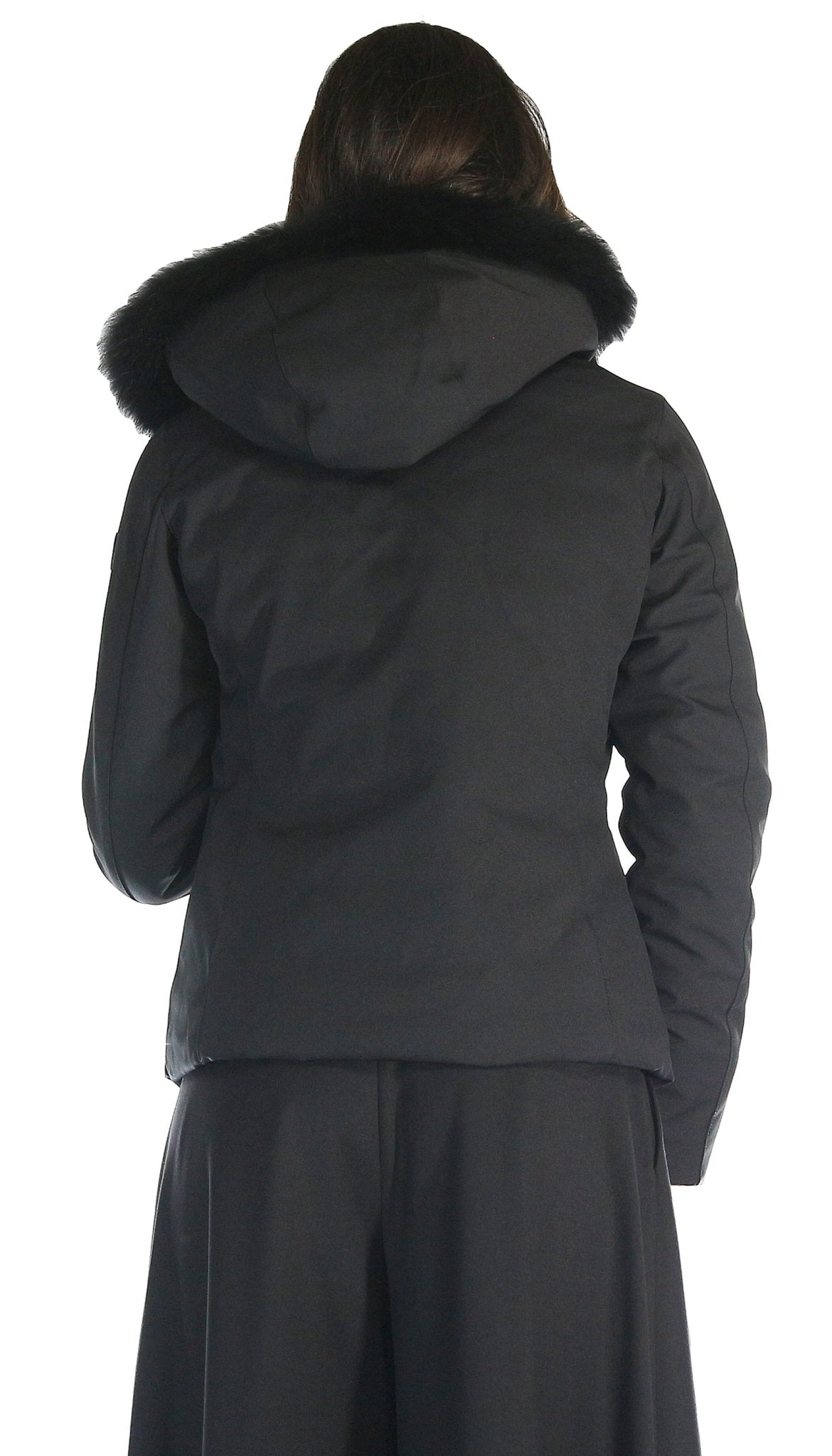 De Lamp Giubbotto corto nero con cappuccio e pelliccia. L236 Capispalla Donna - Boutique Luisa Trendy