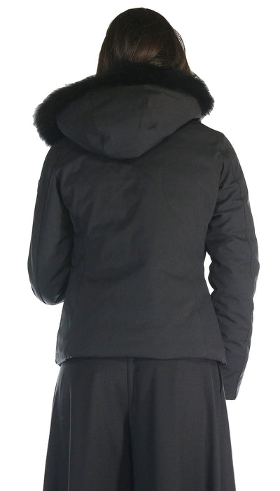 De Lamp Giubbotto corto nero con cappuccio e pelliccia. L236 Capispalla Donna - Boutique Luisa Trendy