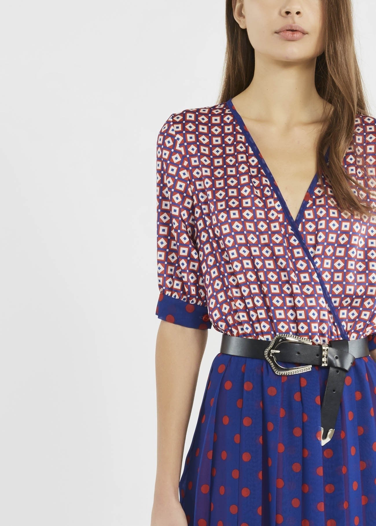Denny Rose Abito donna lungo con mix di stampe e scollo a V Vestiti - Boutique Luisa Trendy