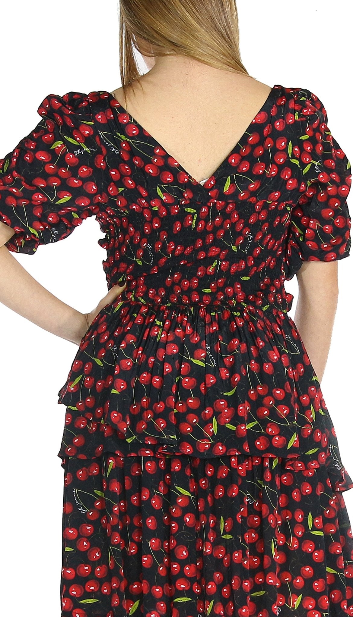 Denny Rose Jeans Abito con gonna a balze stampa ciliegie all over. Vestiti - Boutique Luisa Trendy