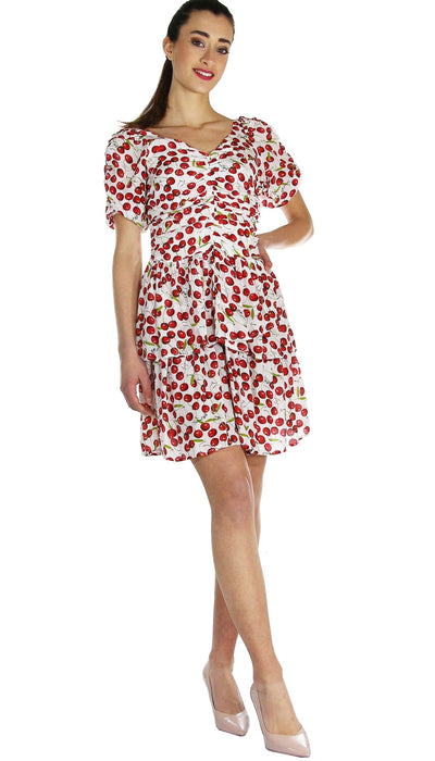 Denny Rose Jeans Abito con gonna a balze stampa ciliegie all over. Vestiti - Boutique Luisa Trendy