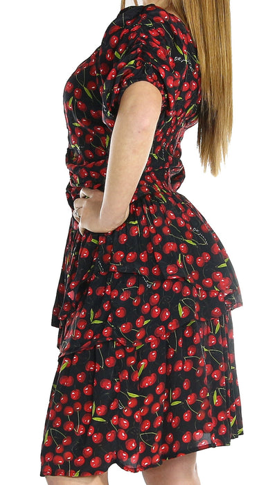 Denny Rose Jeans Abito con gonna a balze stampa ciliegie all over. Vestiti - Boutique Luisa Trendy