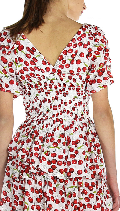 Denny Rose Jeans Abito con gonna a balze stampa ciliegie all over. Vestiti - Boutique Luisa Trendy