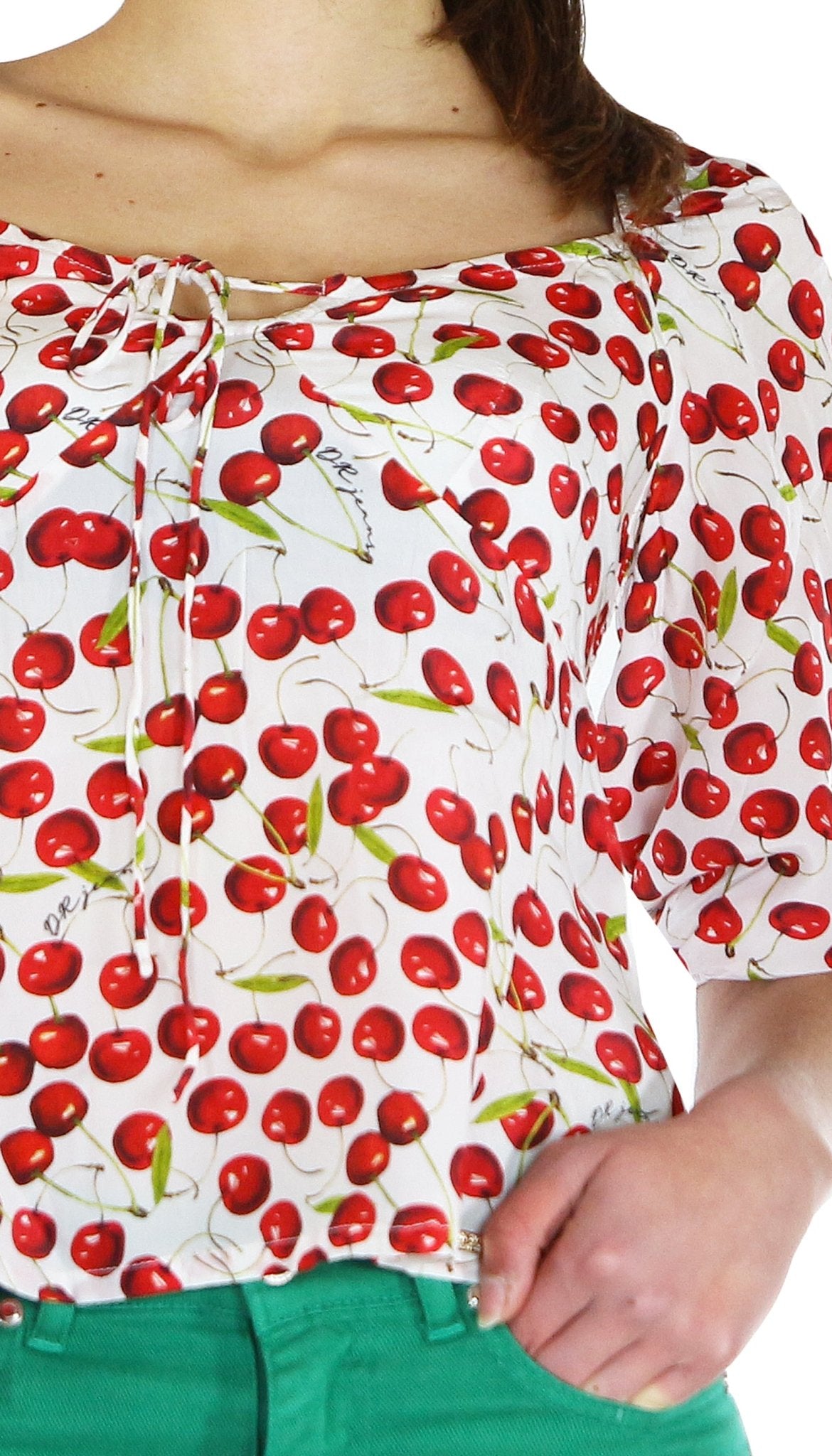 Denny Rose Jeans Blusa in raso con stampa ciliege all over. Bluse e camicie - Boutique Luisa Trendy