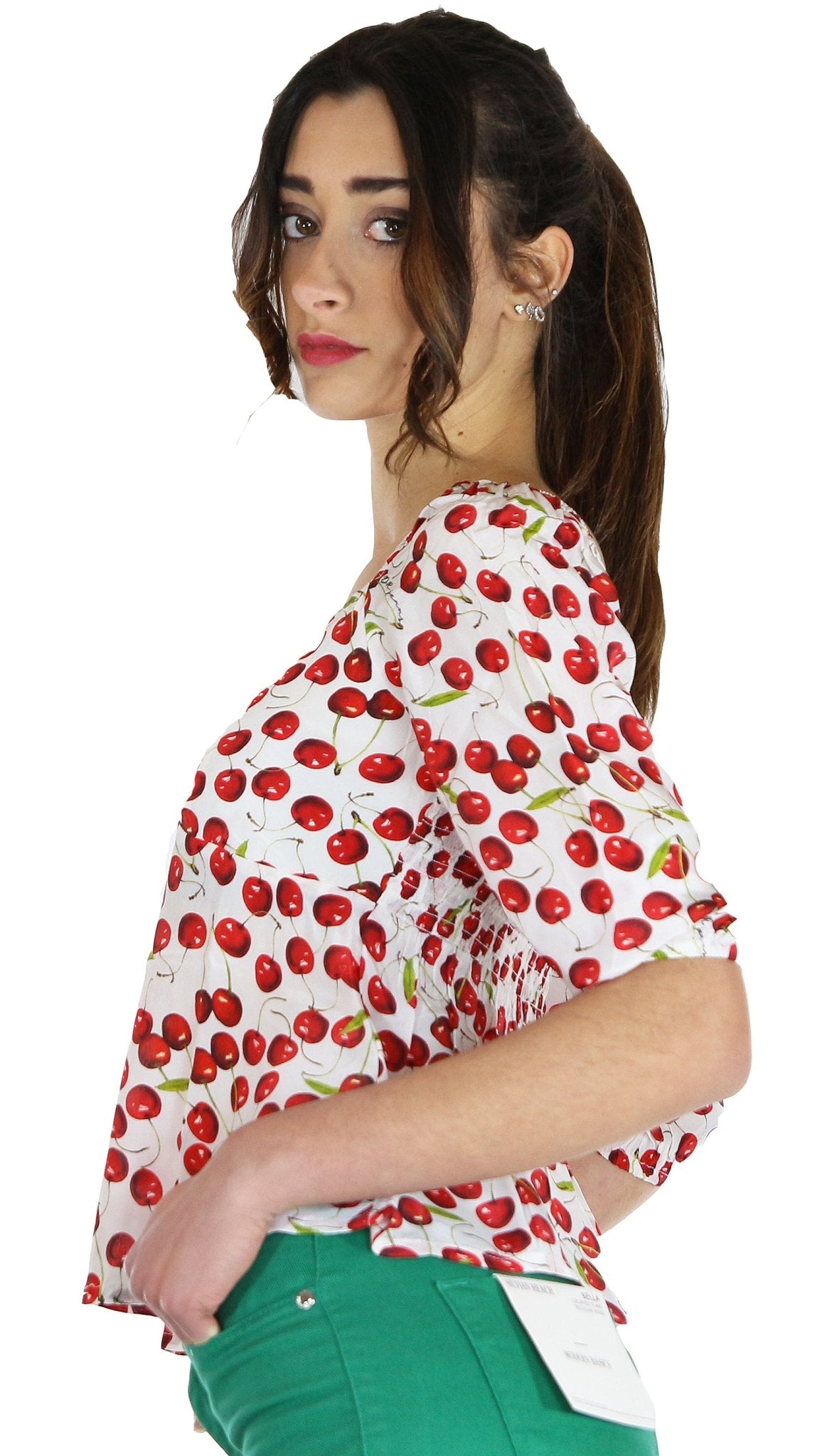 Denny Rose Jeans Blusa in raso con stampa ciliege all over. Bluse e camicie - Boutique Luisa Trendy