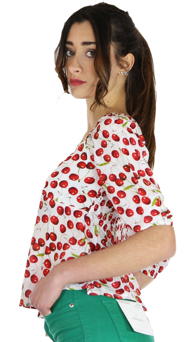 Denny Rose Jeans Blusa in raso con stampa ciliege all over. Bluse e camicie - Boutique Luisa Trendy