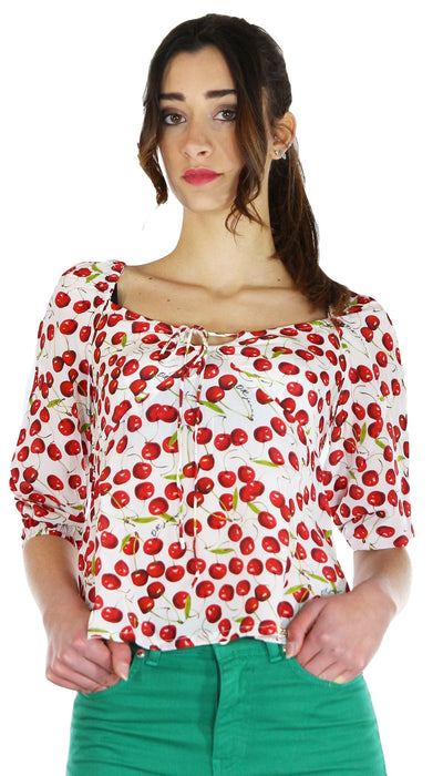 Denny Rose Jeans Blusa in raso con stampa ciliege all over. Bluse e camicie - Boutique Luisa Trendy