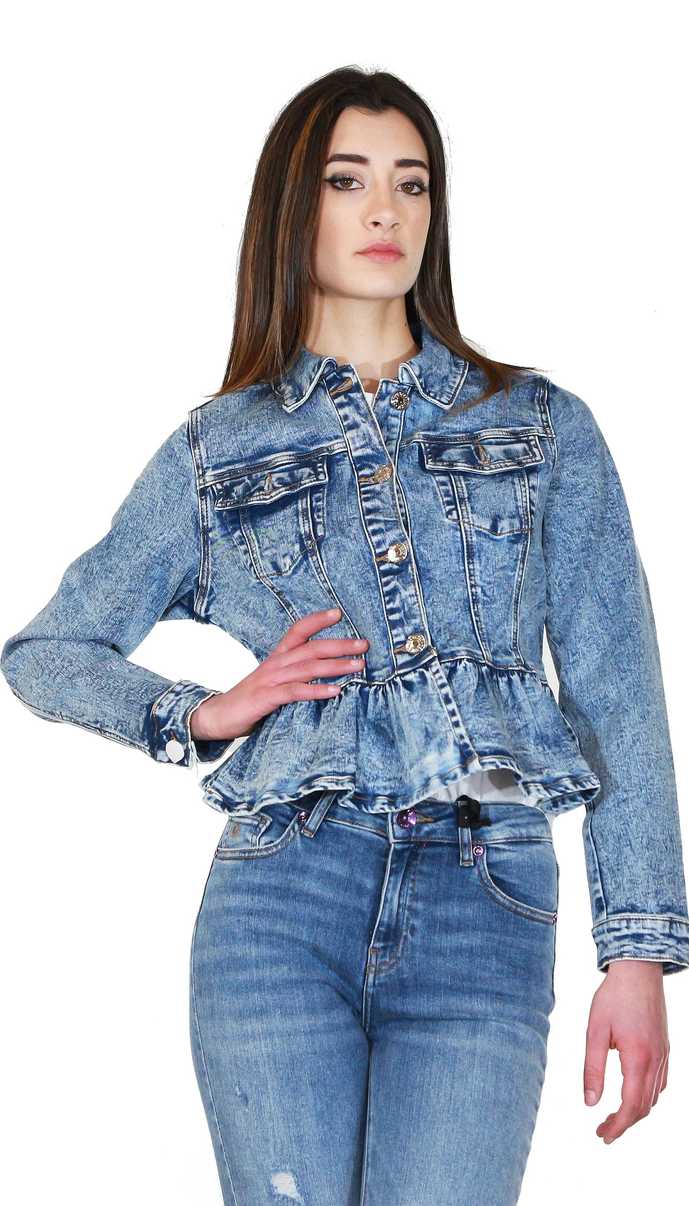 Denny Rose Jeans Giacca in denim con balza