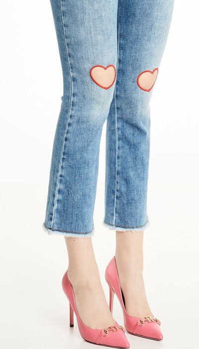 Denny Rose Jeans - Jeans flaire cropped con patch a forma di cuori. Jeans - Boutique Luisa Trendy