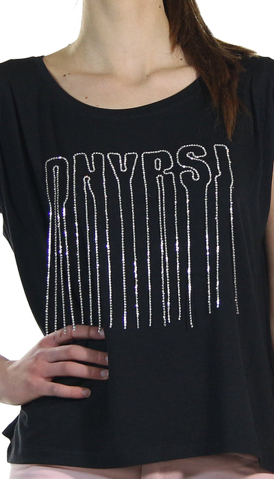 Denny Rose Jeans T-shirt con lettering in strass