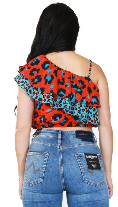 Denny Rose Jeans Top monospalla stampa animalier T-Shirt e top - Boutique Luisa Trendy