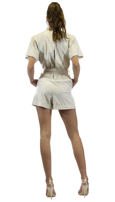 Denny Rose Tuta beige con shorts in similpelle. 111DD20010 Vestiti - Boutique Luisa Trendy