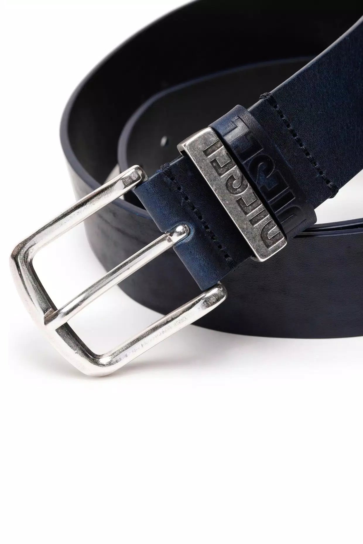 Diesel Cintura blu in pelle con passanti logati. Accessori - Boutique Luisa Trendy