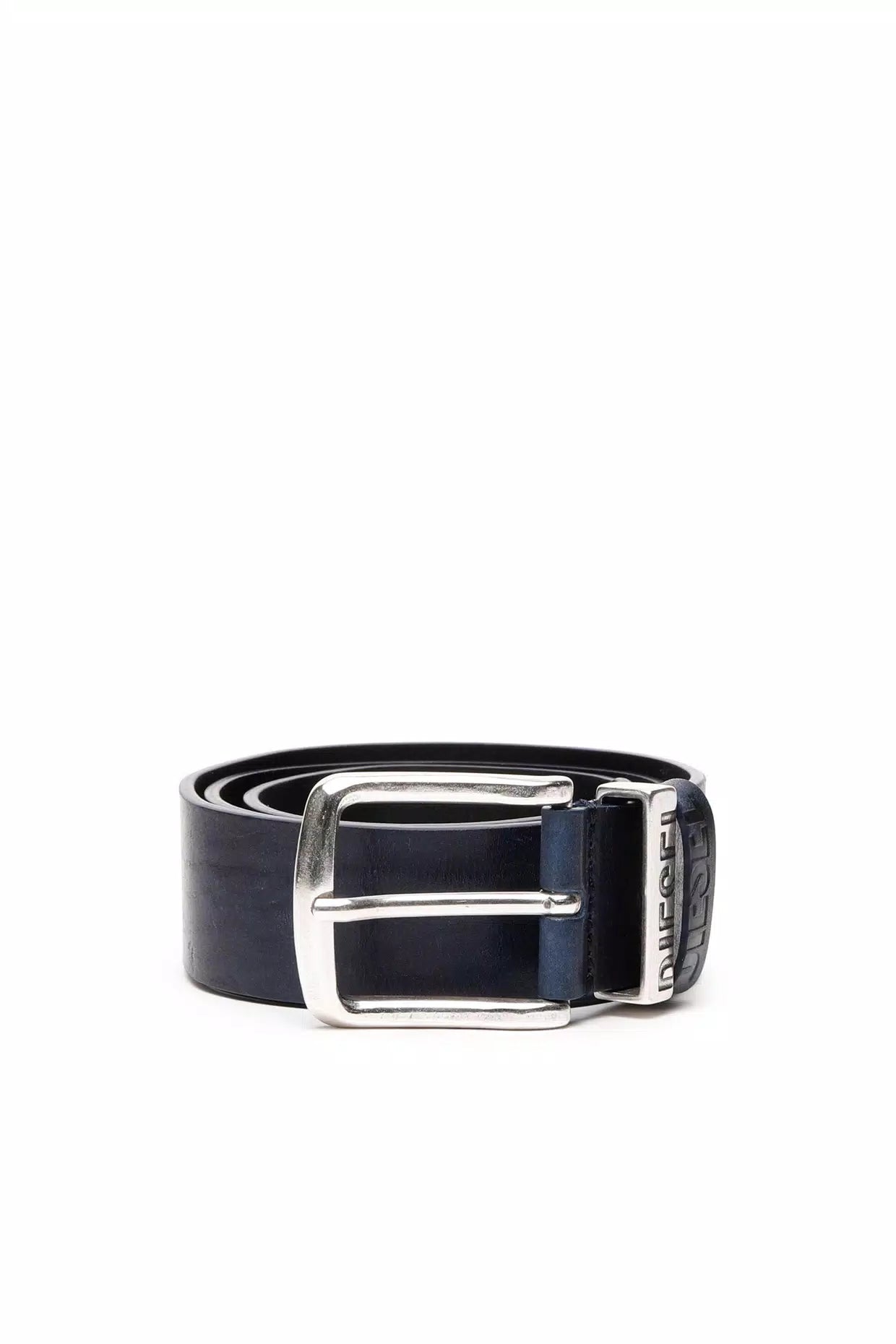 Diesel Cintura blu in pelle con passanti logati. Accessori - Boutique Luisa Trendy