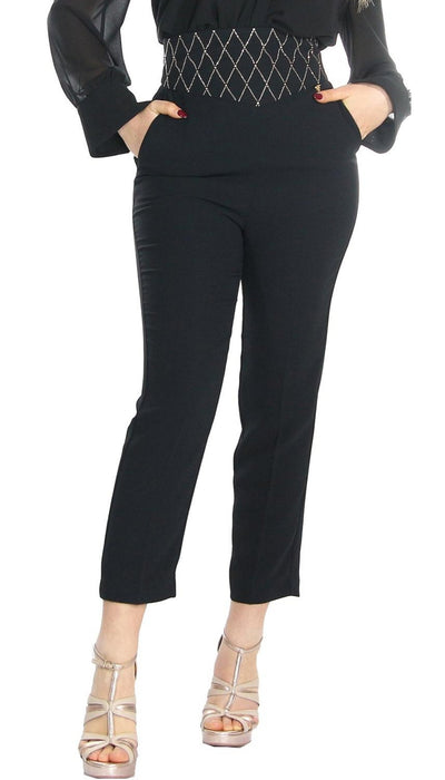 DiveDivine Pantalone nero a sigaretta con vita alta e strass. Pantalone Donna - Boutique Luisa Trendy
