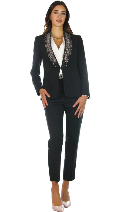 DiveDivine Tailleur in crêpe con collo sciallato in strass Tailleur - Boutique Luisa Trendy