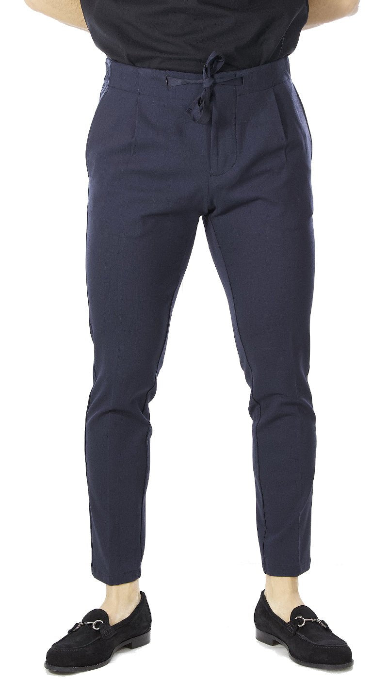 Entre Amis Pantalone blu in jersey con una pence e laccio in vita. Pantaloni Uomo - Boutique Luisa Trendy
