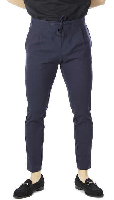 Entre Amis Pantalone blu in jersey con una pence e laccio in vita. Pantaloni Uomo - Boutique Luisa Trendy