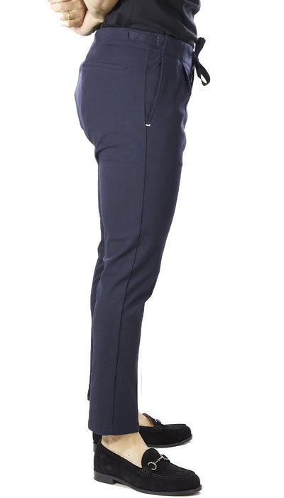 Entre Amis Pantalone blu in jersey con una pence e laccio in vita. Pantaloni Uomo - Boutique Luisa Trendy