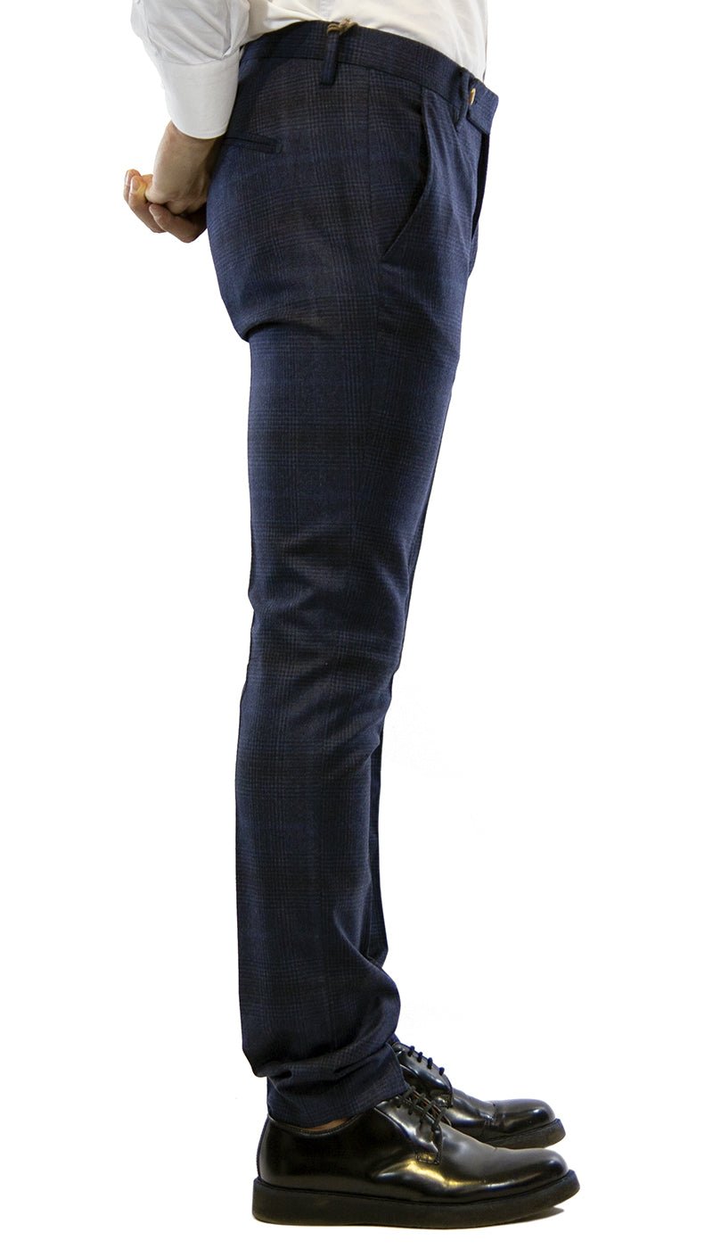 Entre Amis Pantalone uomo collezione O'Mast tasche america lungo con cinturino in lana fantasia quadri blu. Pantaloni Uomo - Boutique Luisa Trendy