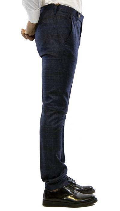 Entre Amis Pantalone uomo collezione O'Mast tasche america lungo con cinturino in lana fantasia quadri blu. Pantaloni Uomo - Boutique Luisa Trendy