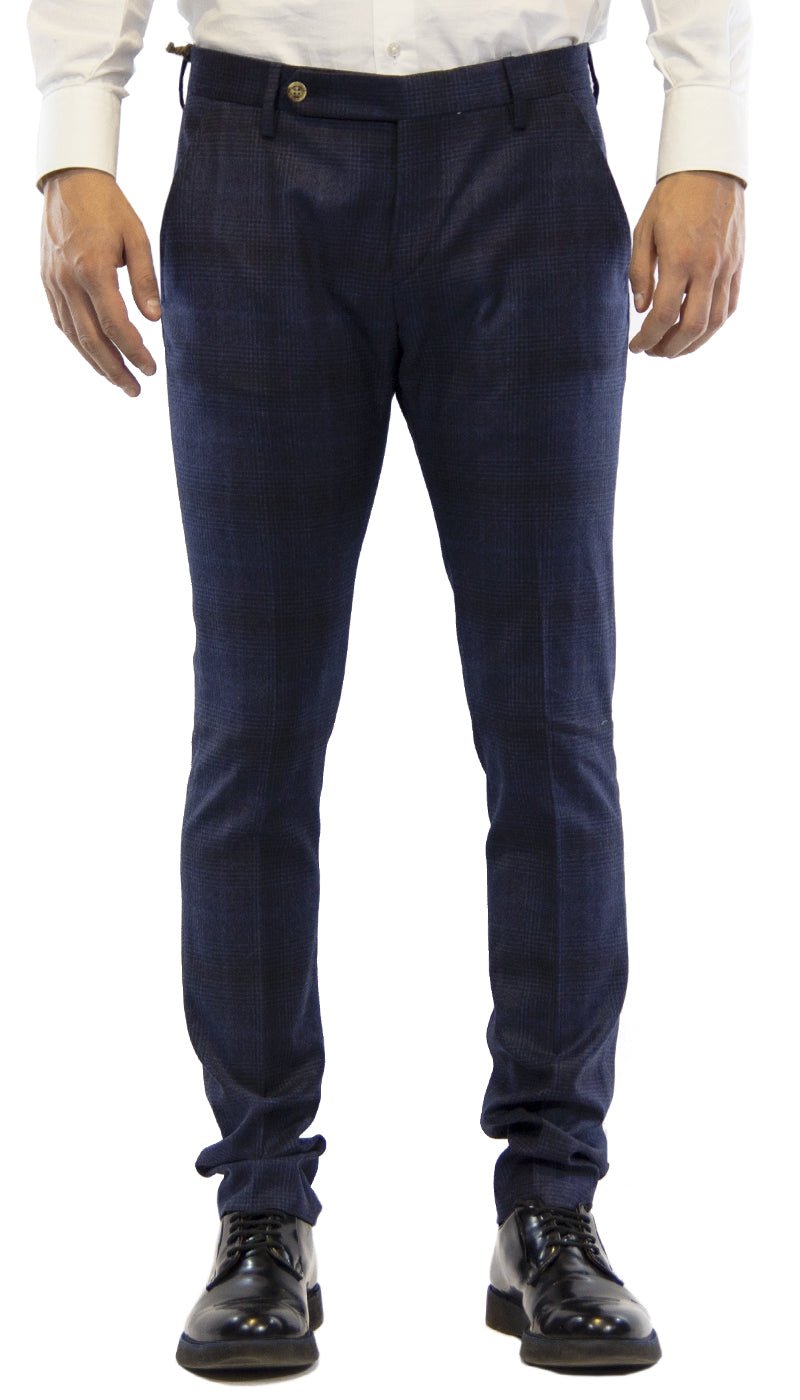 Entre Amis Pantalone uomo collezione O'Mast tasche america lungo con cinturino in lana fantasia quadri blu. Pantaloni Uomo - Boutique Luisa Trendy