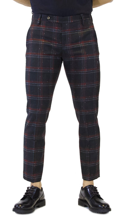 Entre Amis Pantalone uomo collezione o'sart in lana corto con cinturino a quadri grigio e bordeaux Pantaloni Uomo - Boutique Luisa Trendy