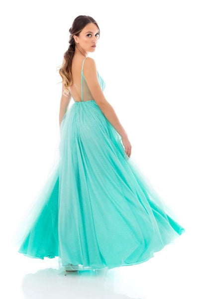 Feleppa Abito donna lungo luminoso in tulle scollo a V con spacco anteriore Vestiti - Boutique Luisa Trendy