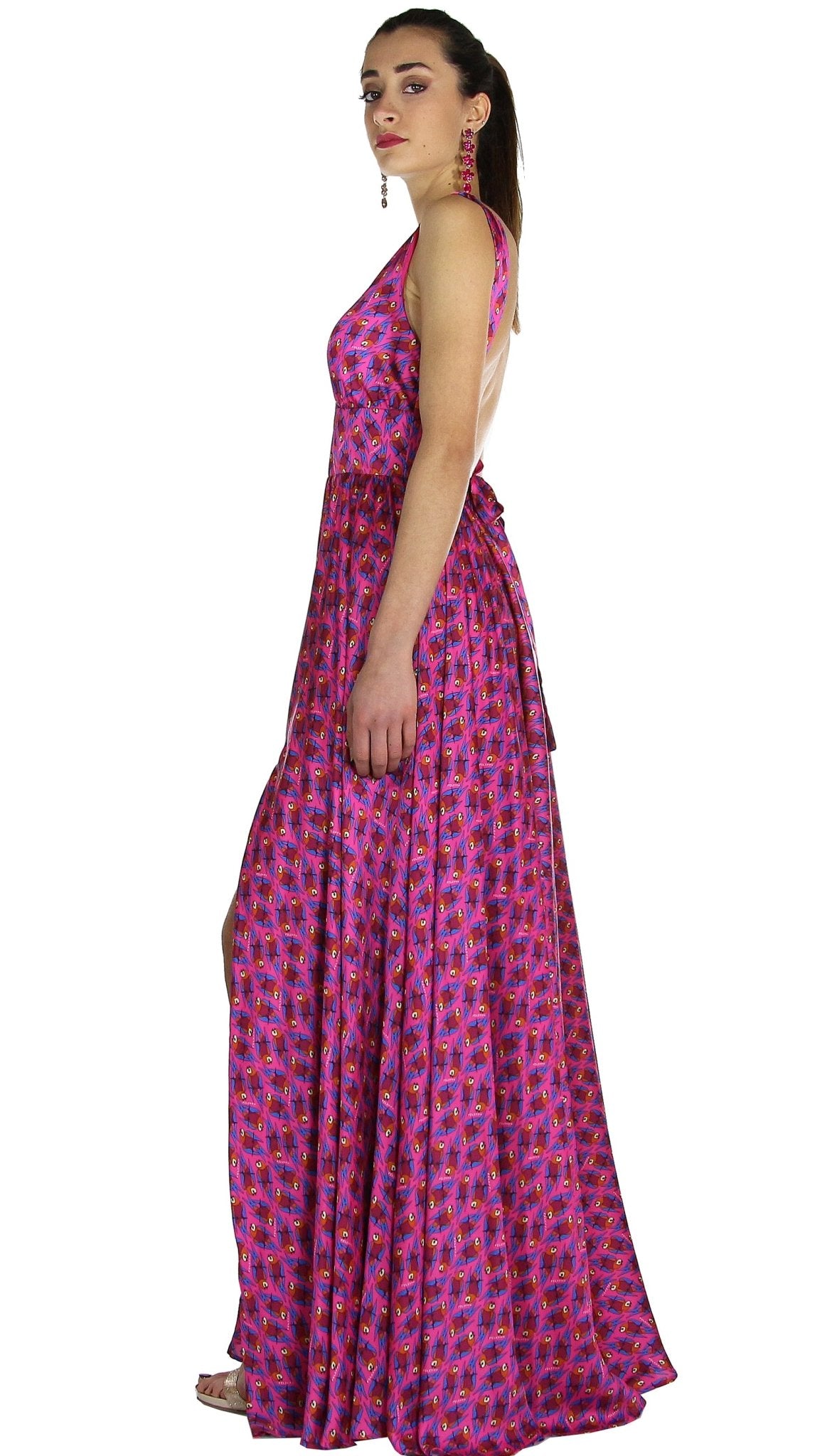 Feleppa Abito lungo in raso a fantasia con spacco. Vestiti - Boutique Luisa Trendy