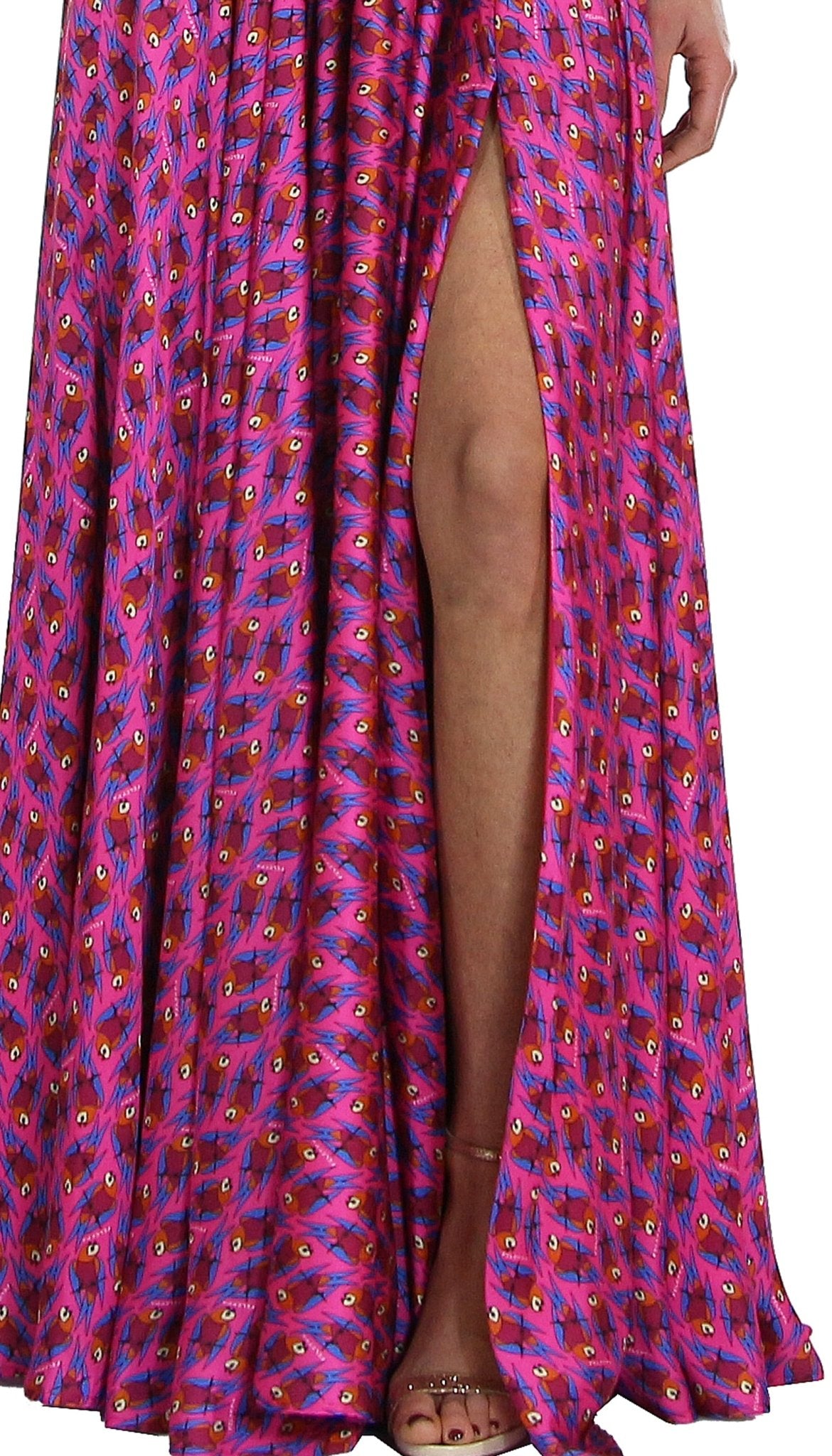 Feleppa Abito lungo in raso a fantasia con spacco. Vestiti - Boutique Luisa Trendy