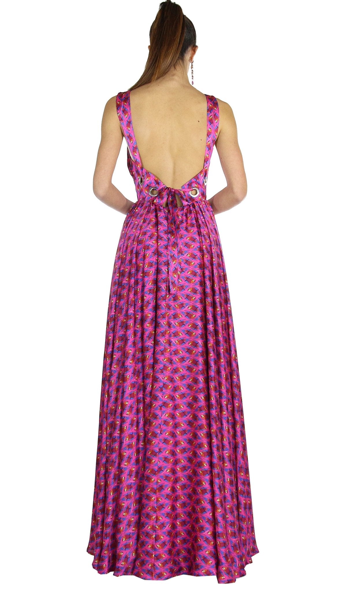 Feleppa Abito lungo in raso a fantasia con spacco. Vestiti - Boutique Luisa Trendy