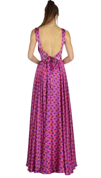 Feleppa Abito lungo in raso a fantasia con spacco. Vestiti - Boutique Luisa Trendy