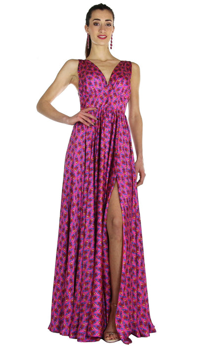 Feleppa Abito lungo in raso a fantasia con spacco. Vestiti - Boutique Luisa Trendy