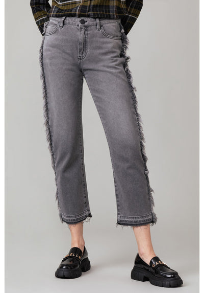 Gaelle Paris Jeans in denim grigio con frange laterali