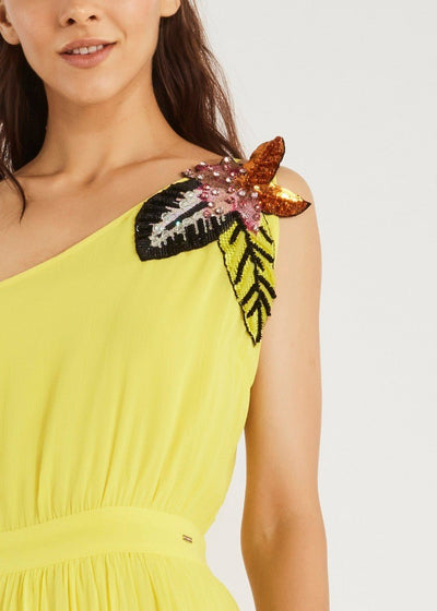 Gaudì Abito donna lungo monospalla con patch floreale in paillettes giallo lemon Vestiti - Boutique Luisa Trendy