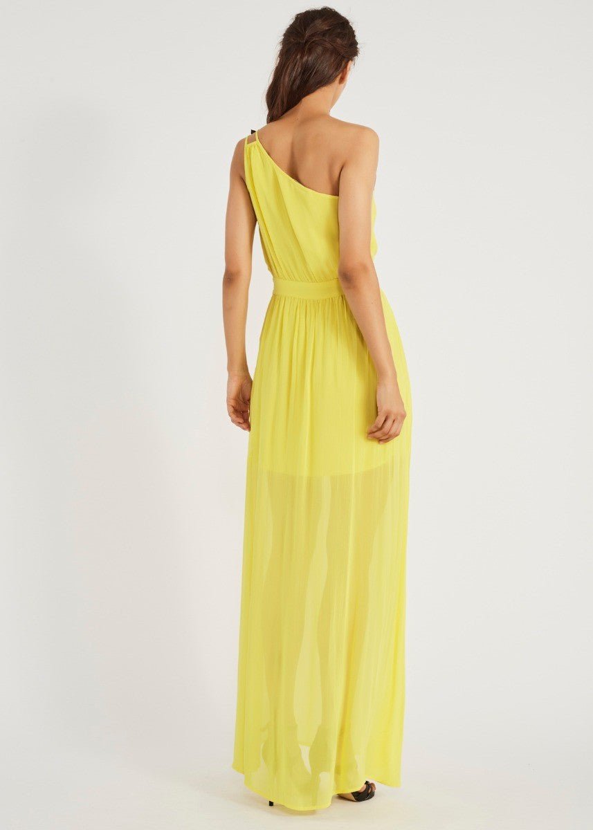 Gaudì Abito donna lungo monospalla con patch floreale in paillettes giallo lemon Vestiti - Boutique Luisa Trendy
