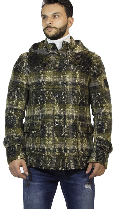 Gaudì Cappotto uomo verde con cappuccio in lana cotta motivo a tweed Capispalla Uomo - Boutique Luisa Trendy