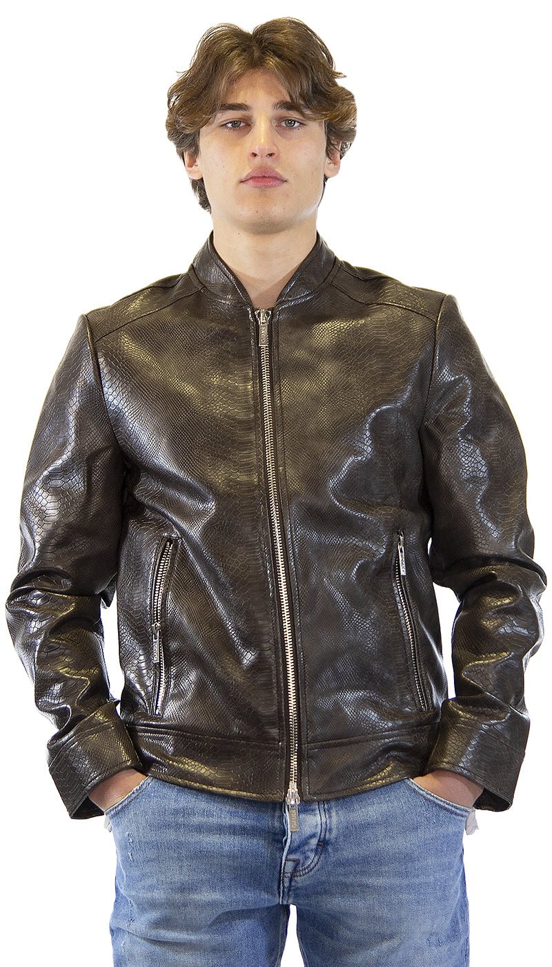 Gaudì Giacca uomo marrone in similpelle effetto pitonato. Capispalla Uomo - Boutique Luisa Trendy