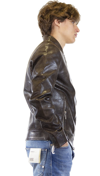 Gaudì Giacca uomo marrone in similpelle effetto pitonato. Capispalla Uomo - Boutique Luisa Trendy