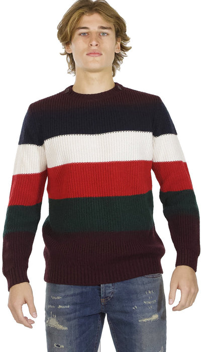 Gaudì Jeans Maglia uomo girocollo in lana a coste e fasce colorate orizzontali Maglie e cardigan uomo - Boutique Luisa Trendy
