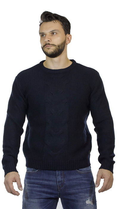 Gaudì Jeans Maglia uomo girocollo in lana blu con motivo intrecciato Maglie e cardigan uomo - Boutique Luisa Trendy