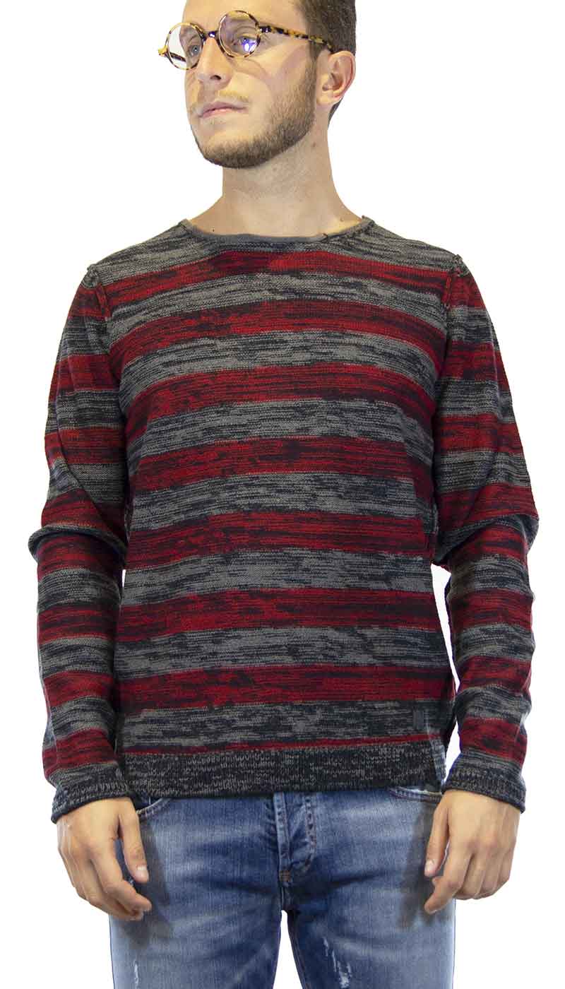 Gaudì Jeans Maglia uomo in lana grigia a fasce rosse Maglie e cardigan uomo - Boutique Luisa Trendy