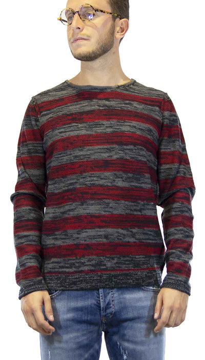Gaudì Jeans Maglia uomo in lana grigia a fasce rosse Maglie e cardigan uomo - Boutique Luisa Trendy
