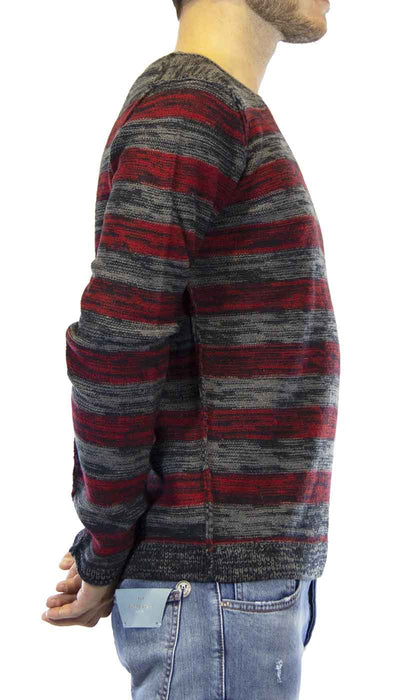 Gaudì Jeans Maglia uomo in lana grigia a fasce rosse Maglie e cardigan uomo - Boutique Luisa Trendy