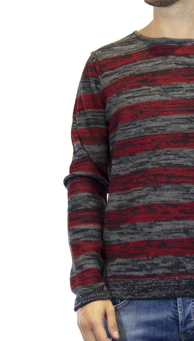 Gaudì Jeans Maglia uomo in lana grigia a fasce rosse Maglie e cardigan uomo - Boutique Luisa Trendy