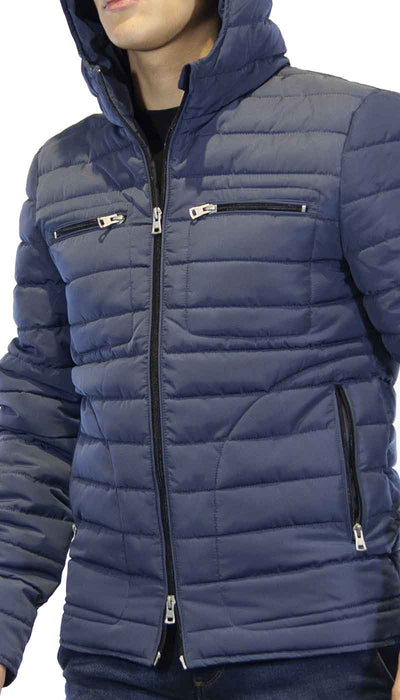 Gaudì Jeans Piumino uomo celeste polvere in tessuto con cappuccio. Capispalla Uomo - Boutique Luisa Trendy