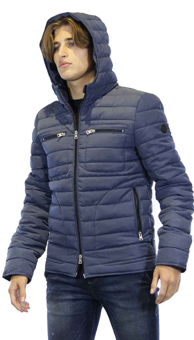 Gaudì Jeans Piumino uomo celeste polvere in tessuto con cappuccio. Capispalla Uomo - Boutique Luisa Trendy