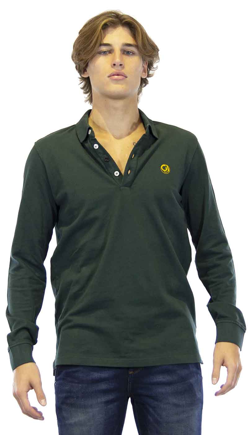 Gaudì Jeans Polo uomo in cotone verde con logo T-shirt e Polo - Boutique Luisa Trendy