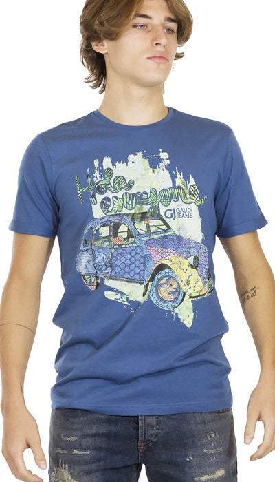 Gaudì Jeans T-shirt uomo blu in cotone stampa hola everyone T-shirt e Polo - Boutique Luisa Trendy