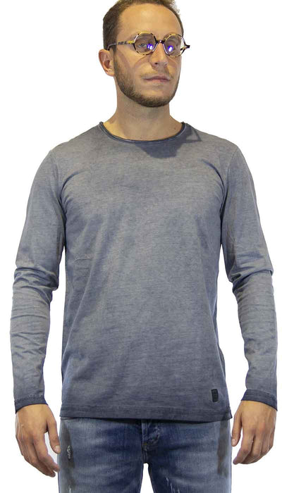 Gaudì Jeans T-shirt uomo maniche lunghe in cotone celeste polvere T-shirt e Polo - Boutique Luisa Trendy